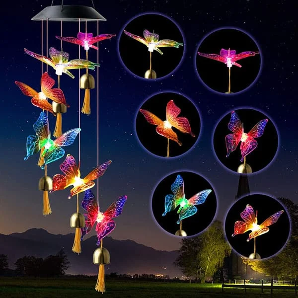 1 pc Solar Wind Chime Lamp Butterfly Chime Aluminum Tube Color CJ-02-0813016501