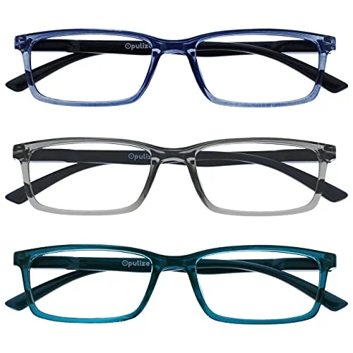 OPULIZE Se 3 pack blåljusblockerande läsglasögon blå grå turkos dator anti bländning unisex BBB9 37Q +1,50 5055955380764