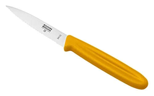 KUHN RIKON Swiss kniv kritkniv tandad kant, rostfritt stål, grönsakskniv, med bladskydd, gul 7610154242442