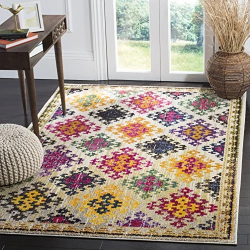 SAFAVIEH Boho chic matta för vardagsrum, matsal, sovrum Monaco kollektion, kort lugg, i elfenben och multi, 155 x 231 cm 889048435858
