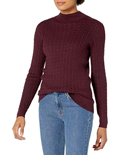 Amazon Essentials dam klassisk passform lätt kabel långärmad stoppad hals, vinröd, stor 195111229102