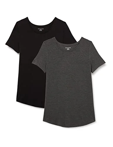 Amazon Essentials dam kortärmad scoopneck tunika, förpackning med 2, svart/kol ljung, XX Large 196433133108