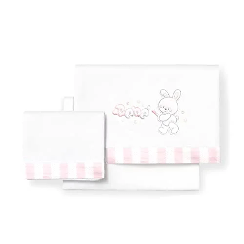 Rabbit baby vit och rosa minispjälsäng lakanset 8435690605372