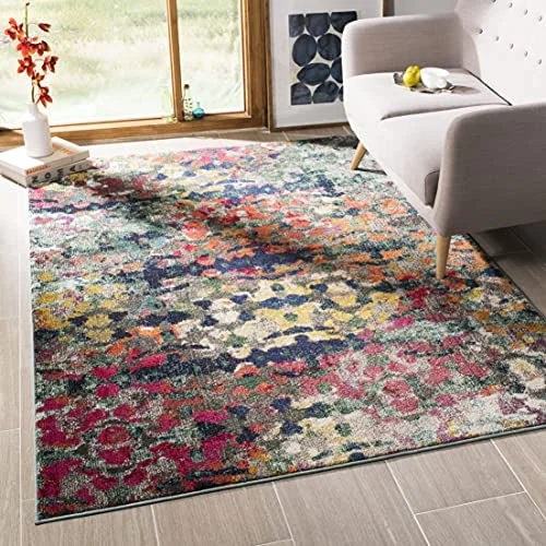 Safavieh Boho Chic inomhus Rektangulär matta, Flätad, München, MNC263, Grön/Blå, 122 X 170 cm för vardagsrum, Sovrum eller alla utrymmen 889048564077