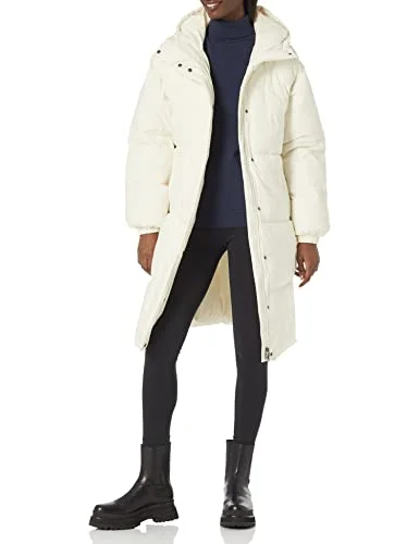 Amazon Essentials överdimensionerad lång pufferjacka för kvinnor (finns i plusstorlek), äggskalsvit, medium 196433808617