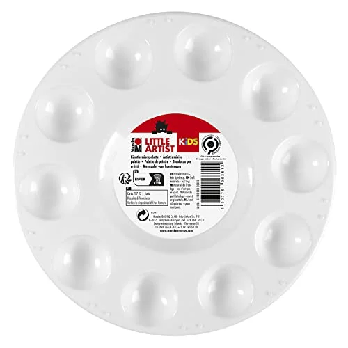 Marabu KiDS Little Artist, konstnär blandpalett, färgblandningspalett med 11 färgfält, för pysselmaterial och konstnärsfärger, av plast, 17 x cm, vit, 0318000010 4007751963512