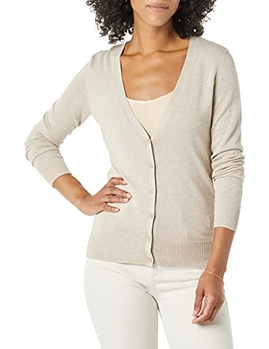 Amazon Essentials Kvinnors Lätt V ringad cardigan tröja (finns i plusstorlek), Ljus havregryn, L 195111563770