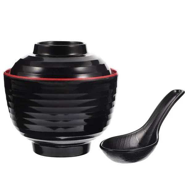 1 set japansk misosoppa skål med sked japansk stil ris skål täckt misosoppa skål FYDNRCJ-11164