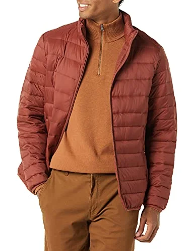 Amazon Essentials lättviktig vattentålig pufferjacka för män (finns i stora och långa), jordröd, XX Large 195111522166