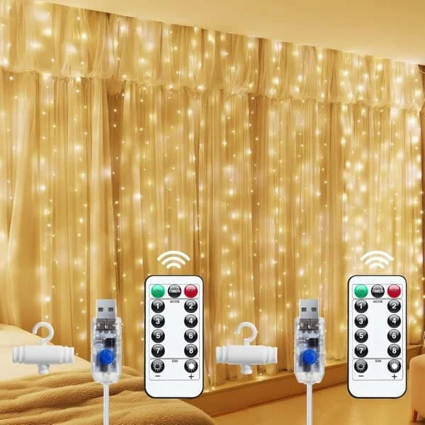 1/2-Pack Gardinljus – 3x3m Ljusslinga 300 LED Julbelysning, USB-driven med 8 Ljuslägen och Fjärrkontroll YX2025-57399 1/2-Pack Gardinljus – 3x3m Ljusslinga 300 LED Julbelysning, USB-driven med 8 Ljuslägen och Fjärrkontroll YX2025-57399