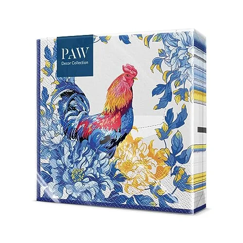 PAW servetter 3 lager (33 x 33 cm) I 20 stycken perfekt för födelsedagar, fester, bröllop, nattvard och fester pappersservetter färgglada tupp, påsk rustic morning 5906360605532