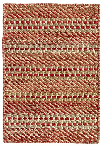 HAMID ull och jutmatta olivia, handvävd jute matta för vardagsrum, sovrum, röd naturfärg, (40 x 60 cm) 8436605077185