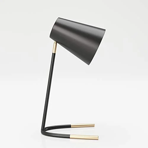 Playboy bord, skrivbord med svart metallram och lampskärm, retrodesign, gyllene accenter, även lämplig som sänglampa eller dekoration, svart, guld 7640136869411