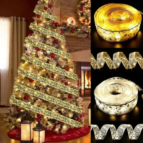 1 Glitter Julgransband LED Ljusgirlang för Julgransdekoration – (varmt ljus) Längd: 10mMaterial: Tillverkad av premium, metallisk och glittrig band. Levande färg för julgransdekorationer. EN060612Z