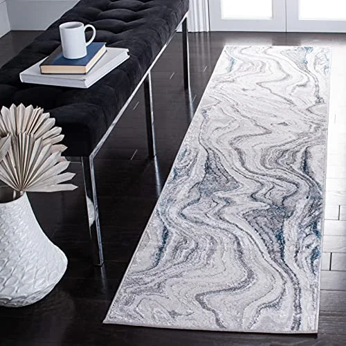 Safavieh Samtida matta för vardagsrum, matsal, sovrum Amelia Collection, kort lugg, grå och blå, 61 x 213 cm 195058587563