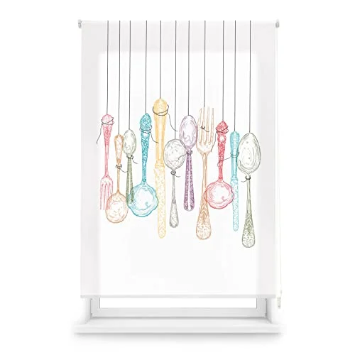 Genomskinlig rullbar Blindecor Estor med Digital Print Kök Cutlery, Stor 110 x 180 cm (bredd Höjd). Tygstorlek 107 175 8434363399297