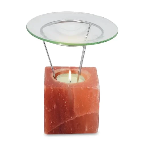 HIMALAYA SALT DREAMS Saltkristall aromalampa Petite Kubus, inklusive glasskål och metallhållare, kristallsalt, orange, 8 x 14 cm, 2 enheter 4041678004767