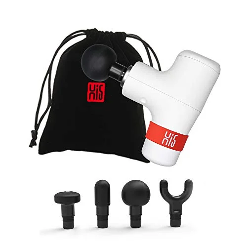 Hi5 Allmän vibrationsmassageapparat djup vävnad massagepistol för bantning efter sport nacke axlar rygg avslappning lugn drift 4 massagehuvuden vit med sammetspåse 841930146808