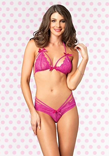 Leg Avenue 81413 Lace Halter Bra & Panty, Größe: M/L, Neon Rosa 714718504803